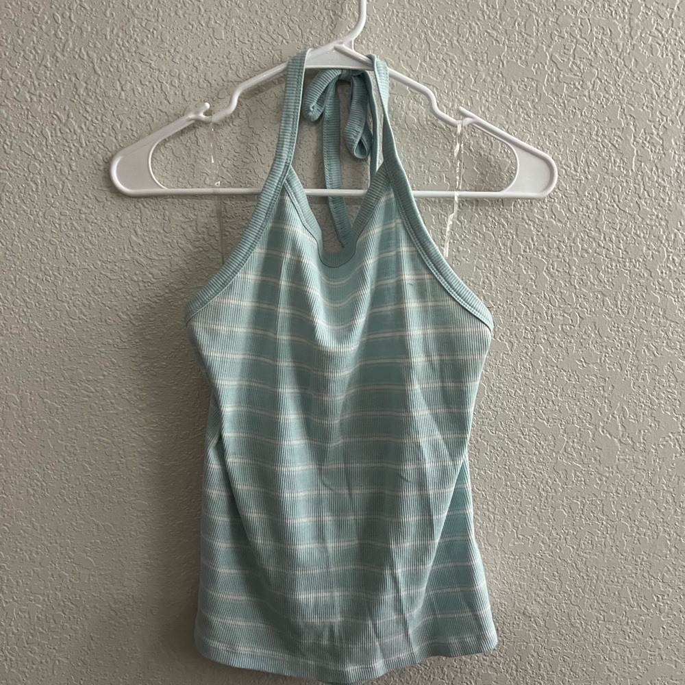 SO Stripes Halter Top- Light Blue and White- Size XL